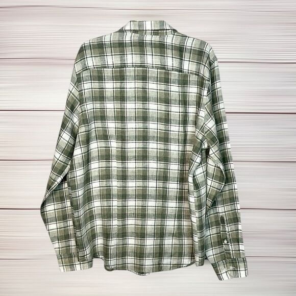 The Men’s Store Bloomingdale’s Linen Shirt Button Up Long Sleeve Green Plaid XL - Picture 6 of 9